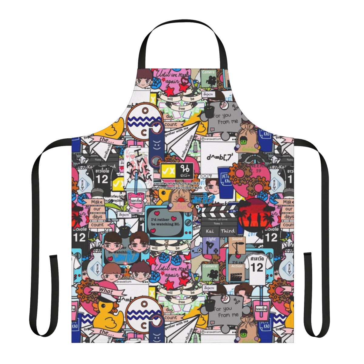 Sticker bombed apron featuring BL (Boys' Love) themed design