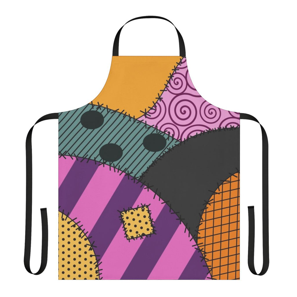 A patchwork apron featuring the character Sally from The Nightmare Before Christmas