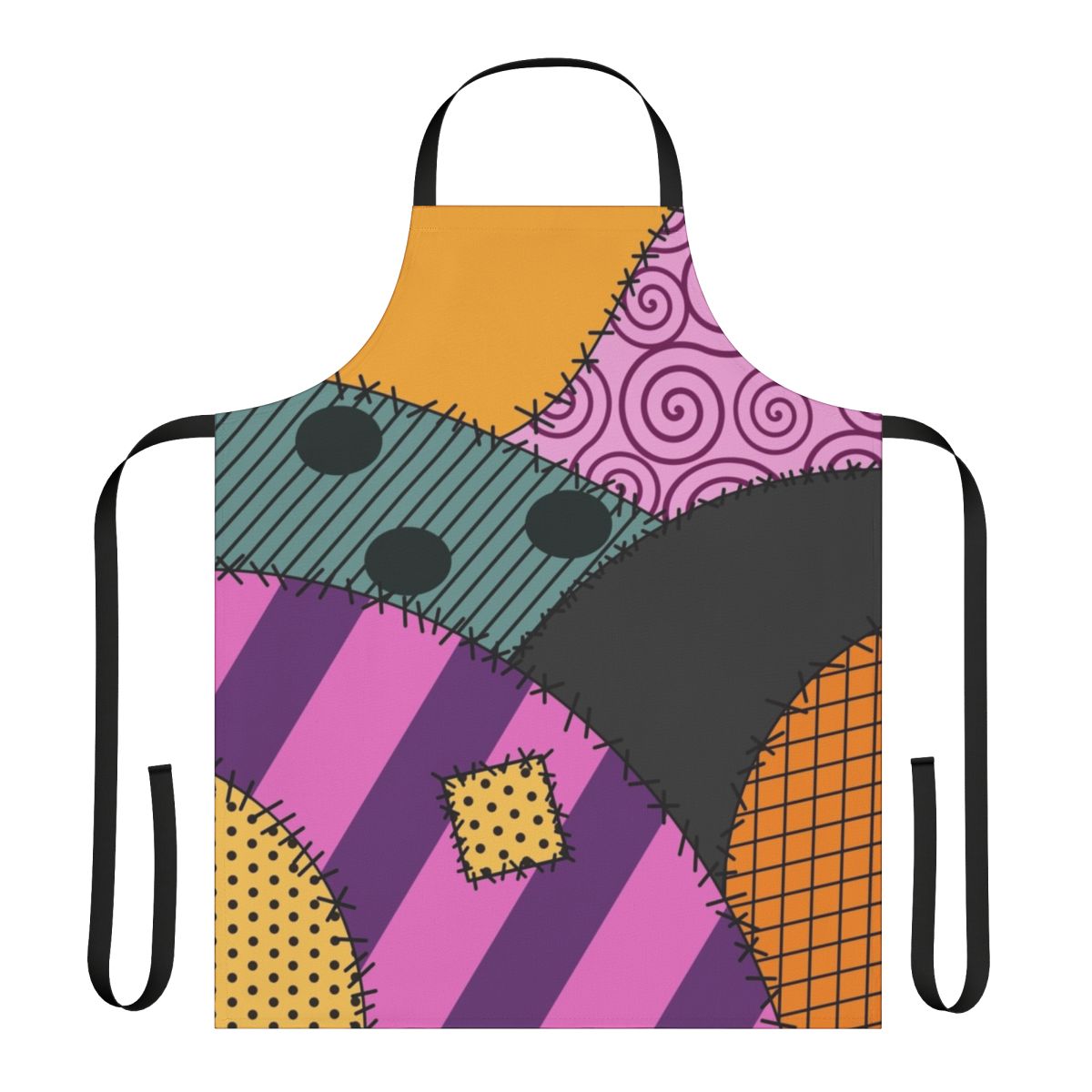 A patchwork apron featuring the character Sally from The Nightmare Before Christmas