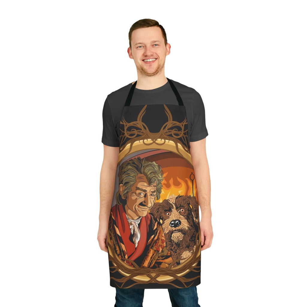 A vintage-style apron featuring a whimsical storytelling design, perfect for fans of classic fantasy TV series.