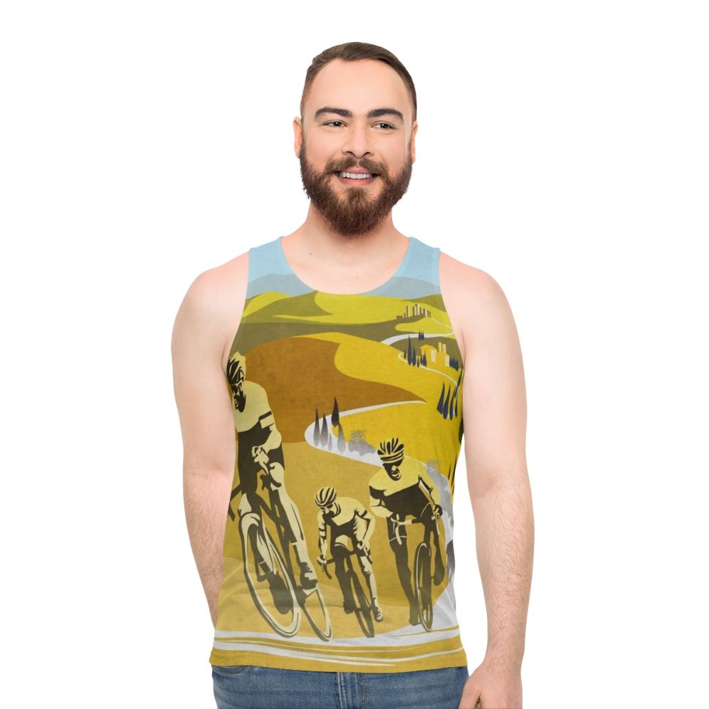 Strade Bianche retro cycling art unisex tank top
