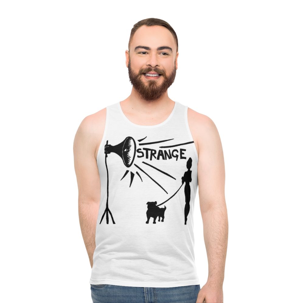Strangelovev2 unisex tank top featuring Depeche Mode inspired synthpop music design