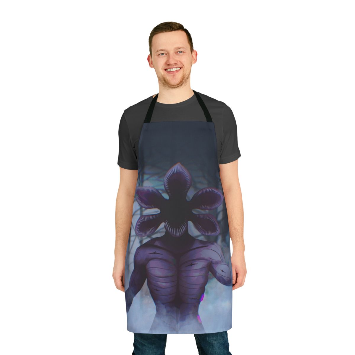 Apron featuring a demogorgon character from the popular Netflix series Stranger Things.