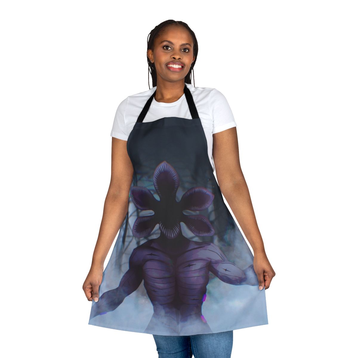 Apron featuring a demogorgon character from the popular Netflix series Stranger Things.