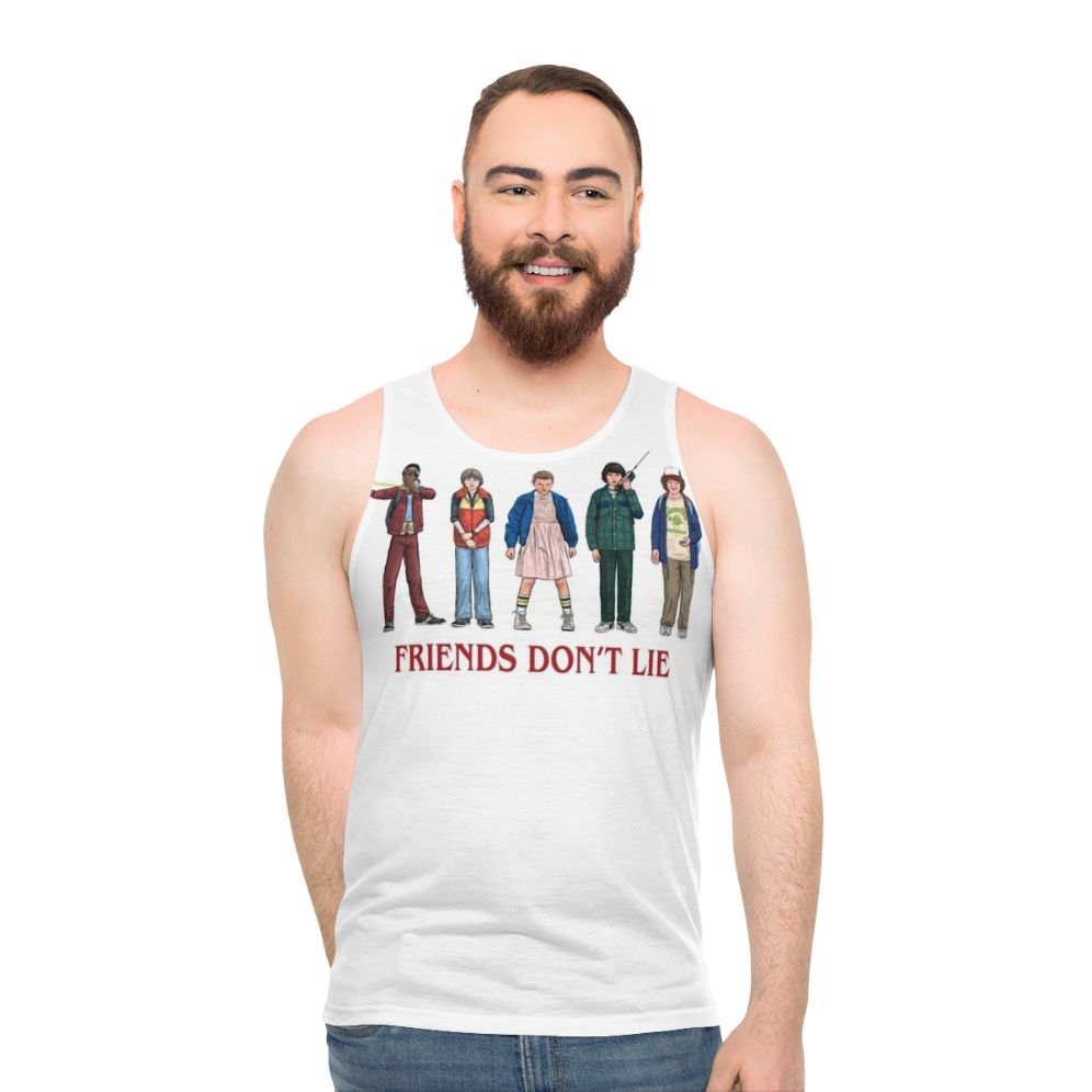 Stranger Things inspired "Friends Don't Lie" unisex tank top