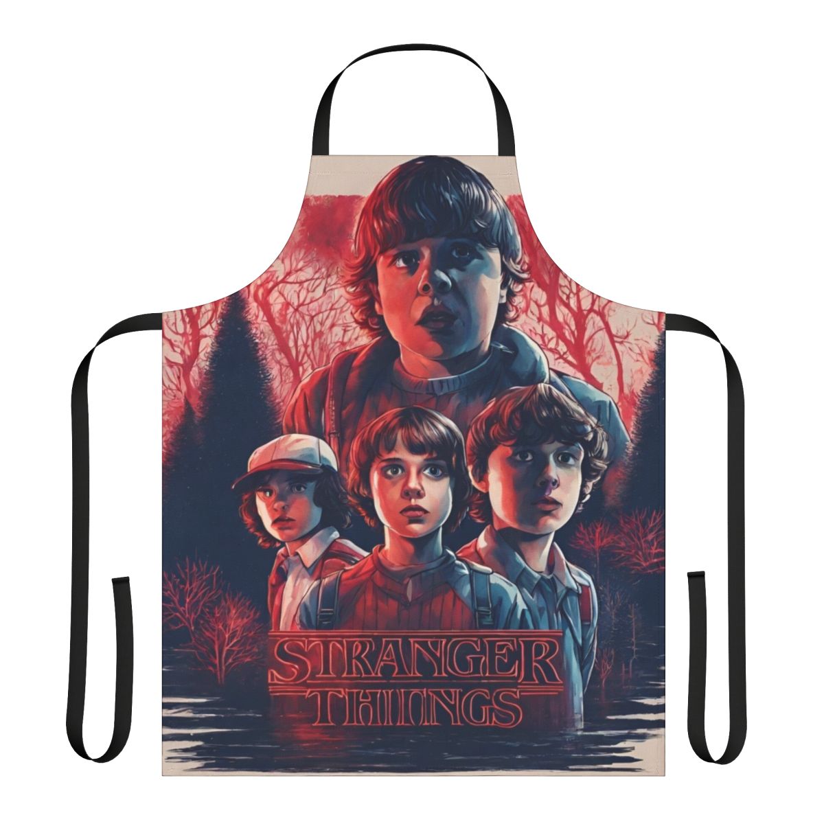 Stranger Things Apron featuring characters and imagery from the popular Netflix series