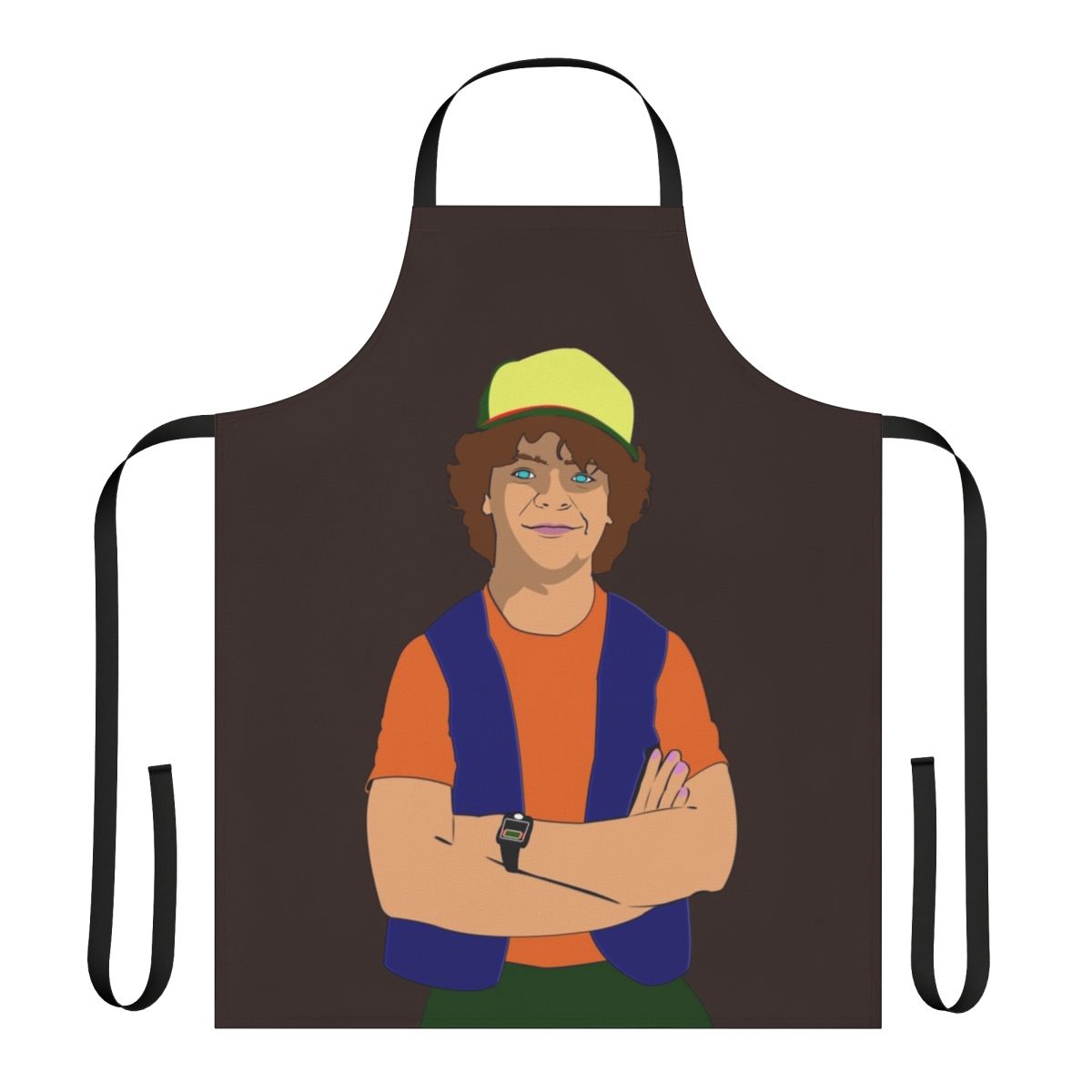 A handmade Stranger Things-inspired apron with the show's logo and characters.
