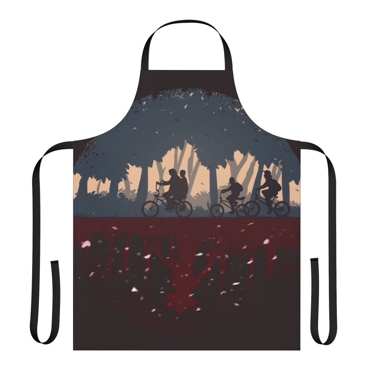 Stranger Things inspired apron featuring the demogorgon and other elements from the Netflix series