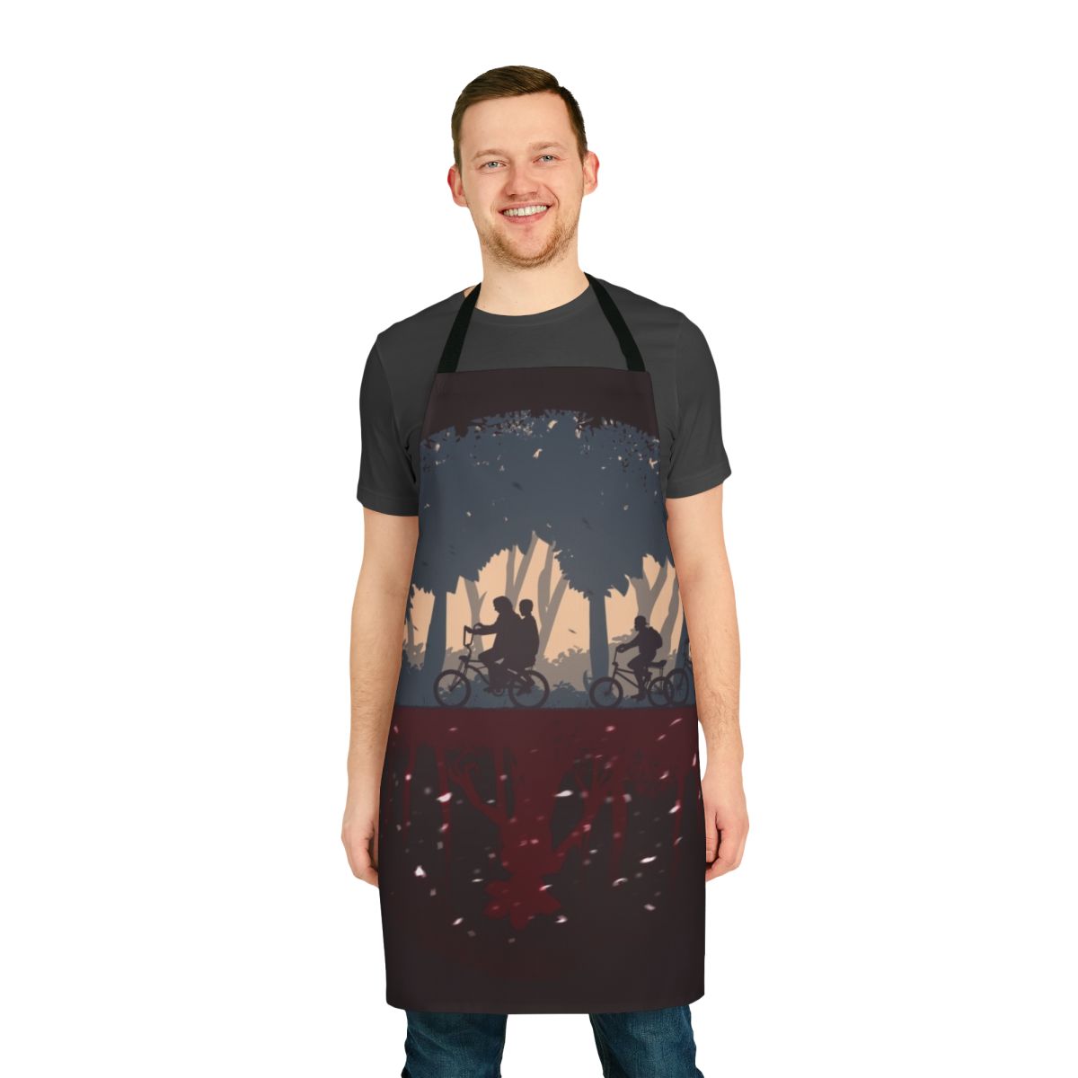 Stranger Things inspired apron featuring the demogorgon and other elements from the Netflix series