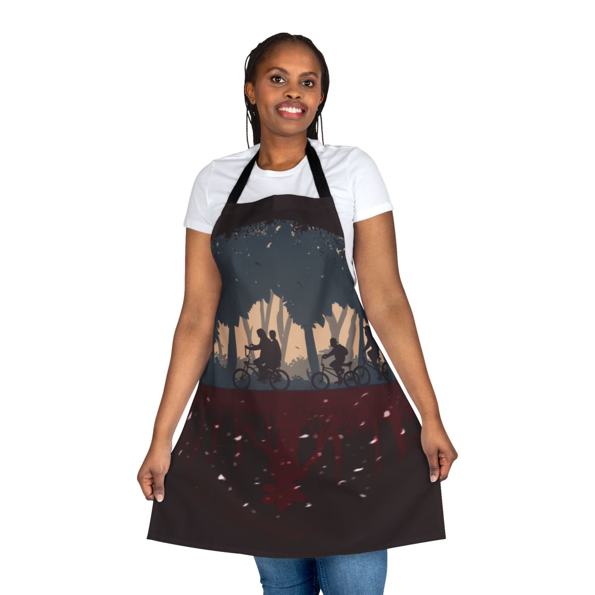 Stranger Things inspired apron featuring the demogorgon and other elements from the Netflix series