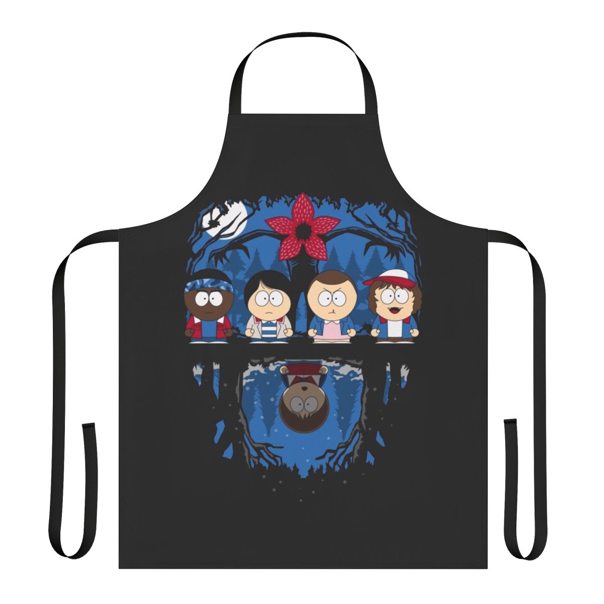 Stranger Things inspired apron with characters and demogorgon from the 80s TV series