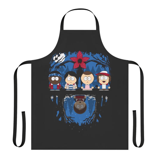 Stranger Things inspired apron with characters and demogorgon from the 80s TV series