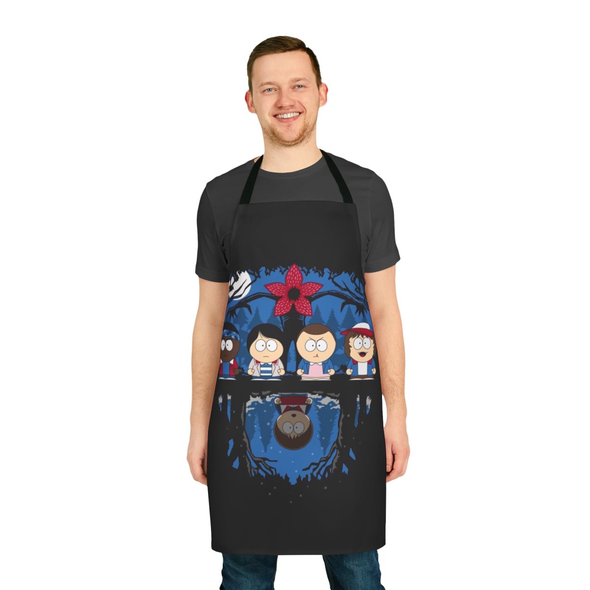 Stranger Things inspired apron with characters and demogorgon from the 80s TV series