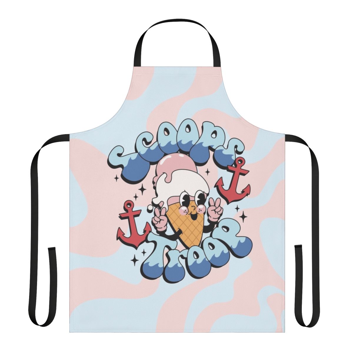 Stranger Things themed apron featuring the Scoops Troop characters