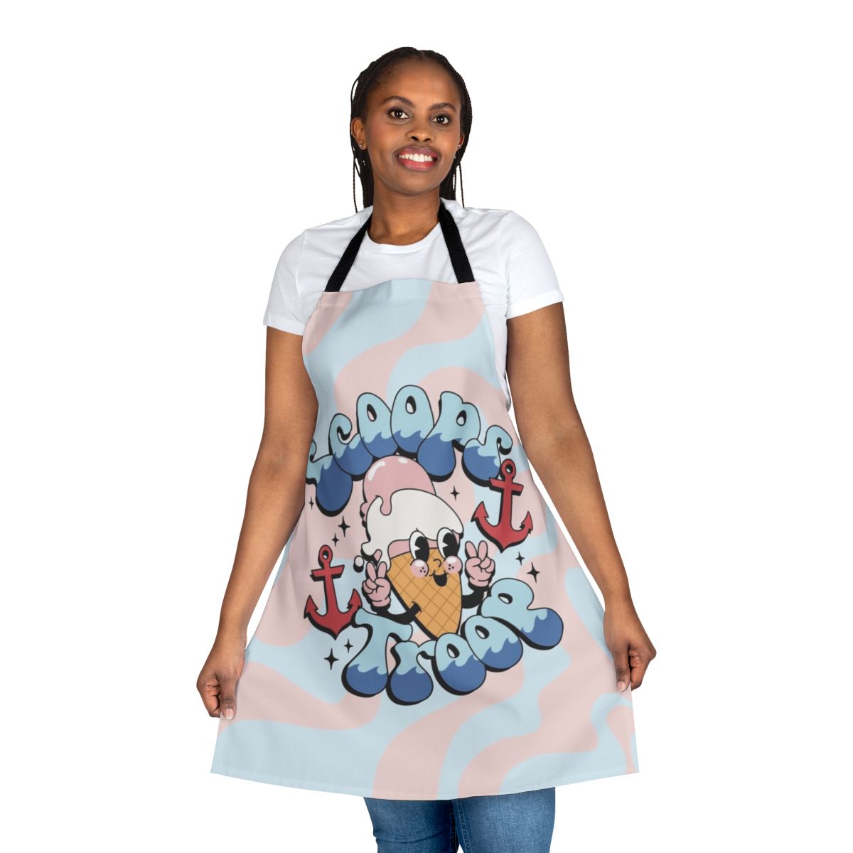 Stranger Things themed apron featuring the Scoops Troop characters