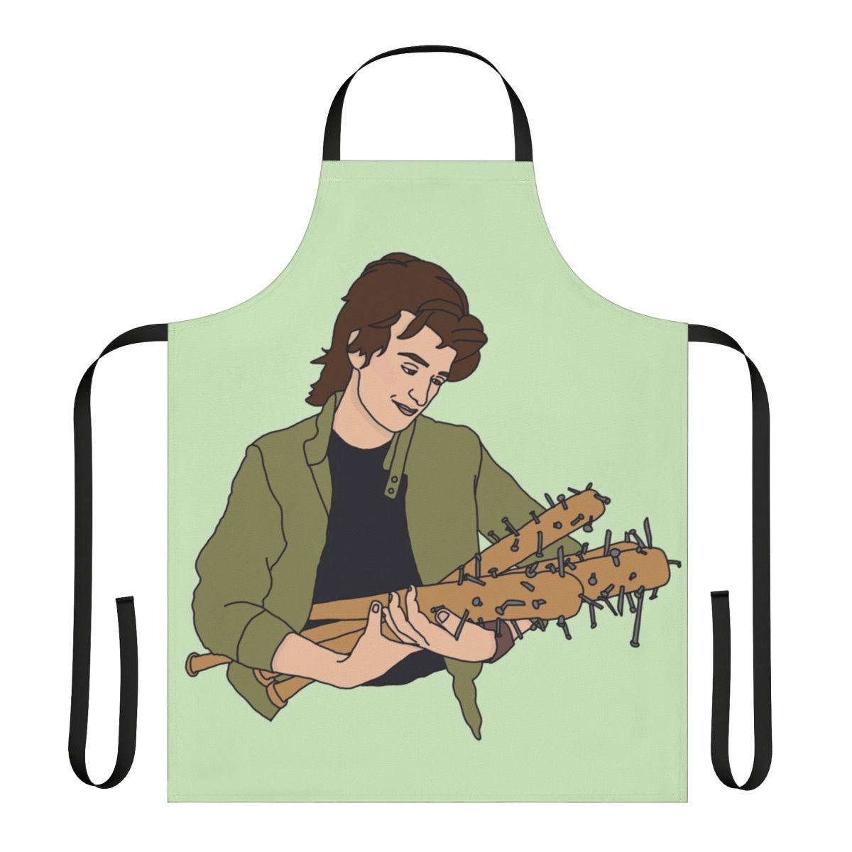 Apron featuring the character Steve Harrington from the Netflix series Stranger Things holding a baseball bat.
