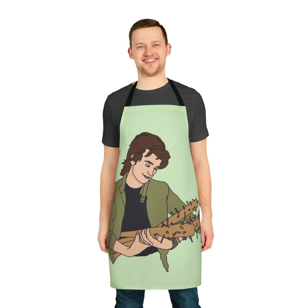 Apron featuring the character Steve Harrington from the Netflix series Stranger Things holding a baseball bat.