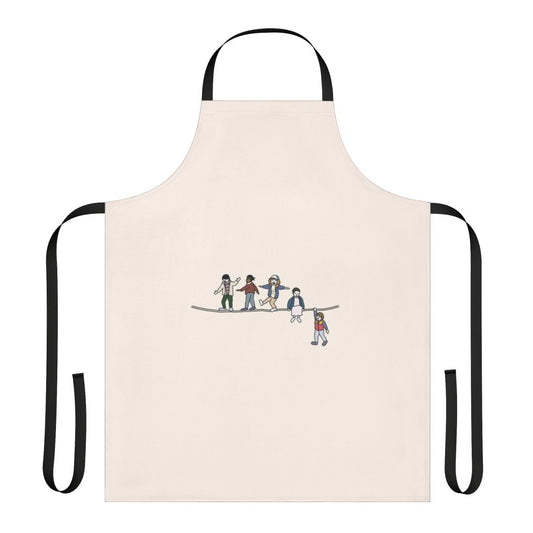 Stranger Things inspired apron featuring a cartoon design with acrobat and flea characters