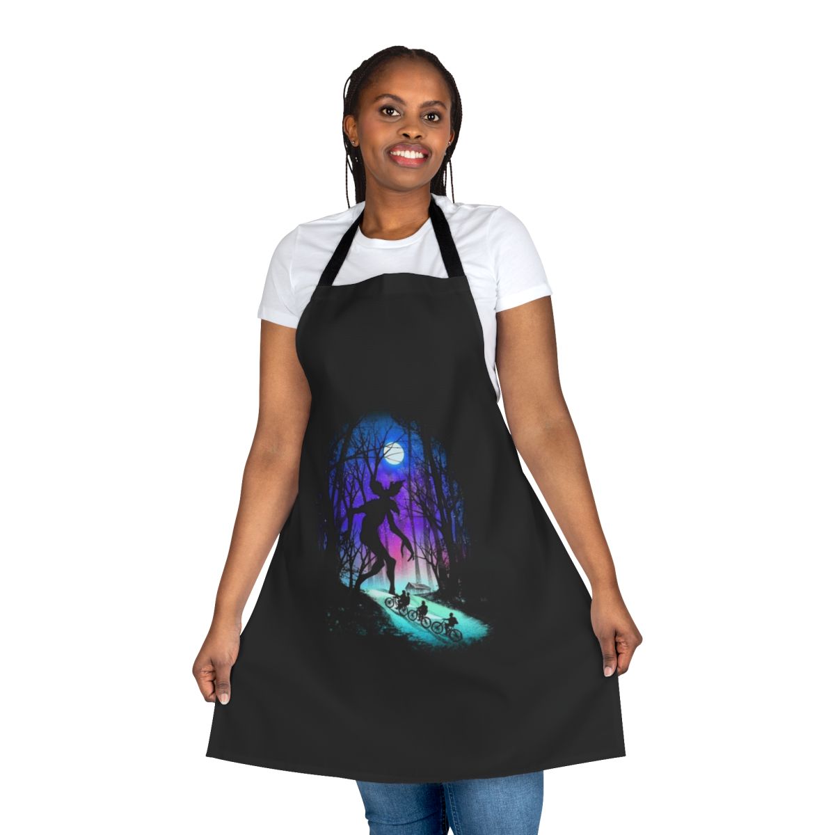 Stranger Things-themed cooking apron featuring the iconic Demogorgon character
