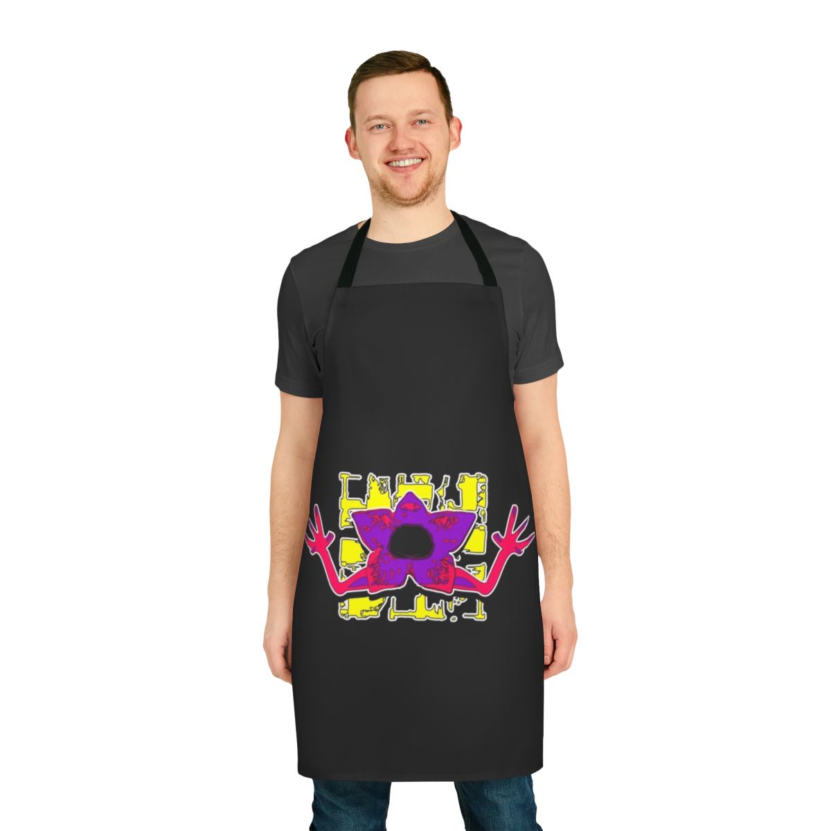 Stranger Things inspired apron featuring the Demogorgon and Eleven