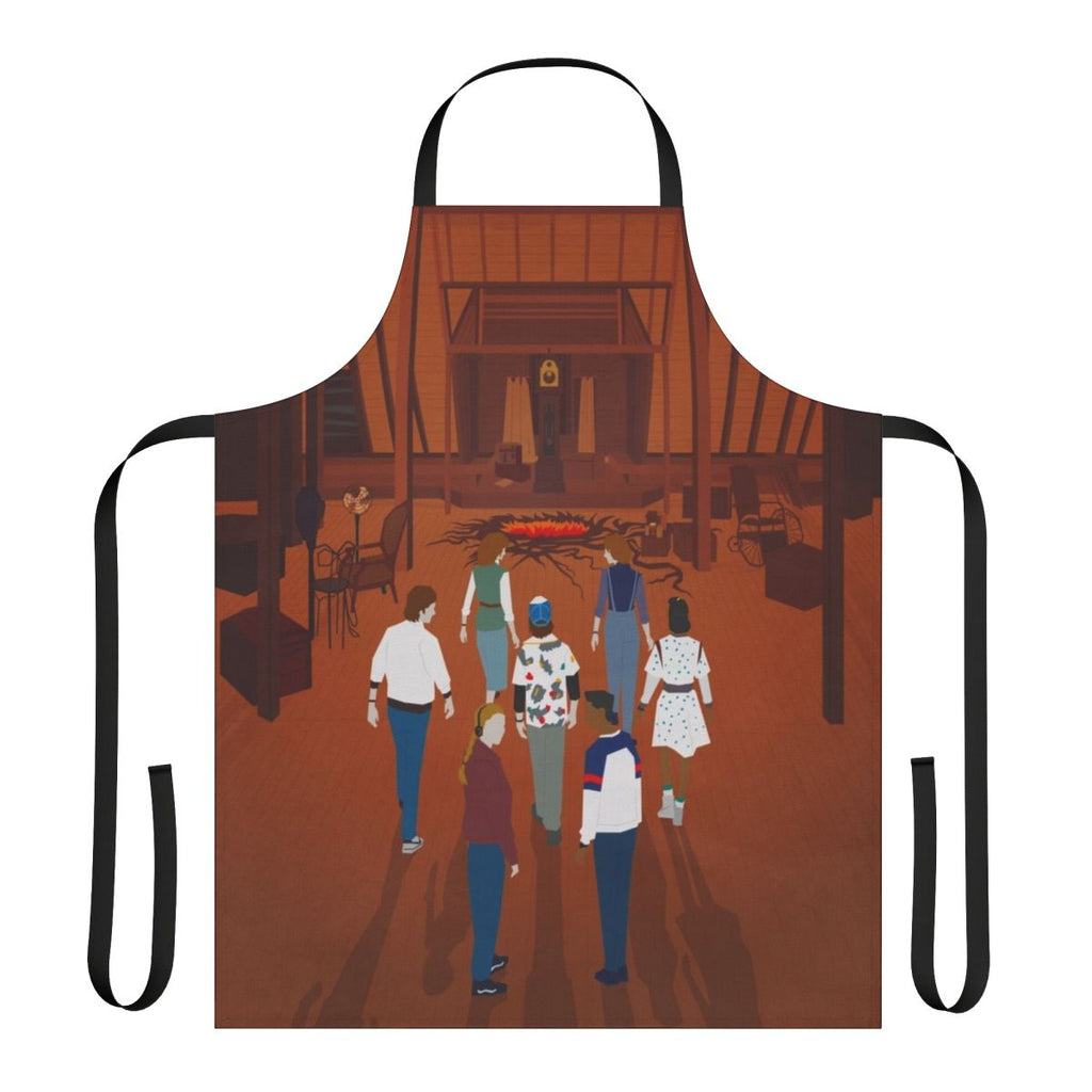 Stranger Things fan art print apron featuring characters from the Netflix series