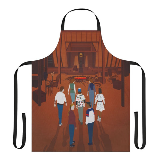 Stranger Things fan art print apron featuring characters from the Netflix series