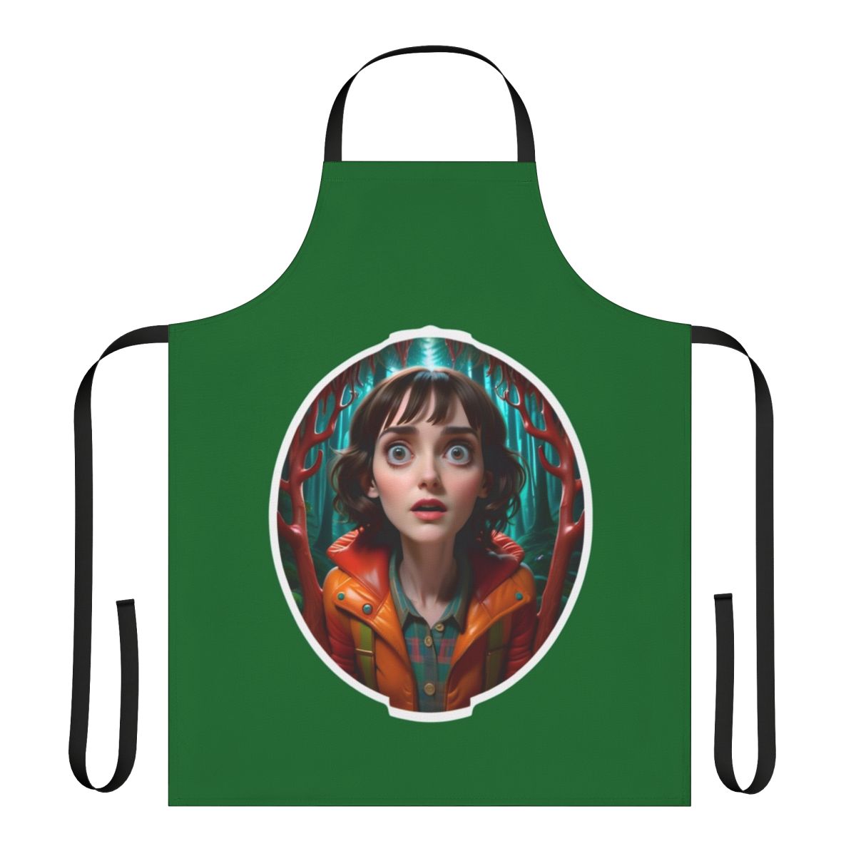 Stylized apron featuring the character Joyce Byers from the Netflix series Stranger Things.