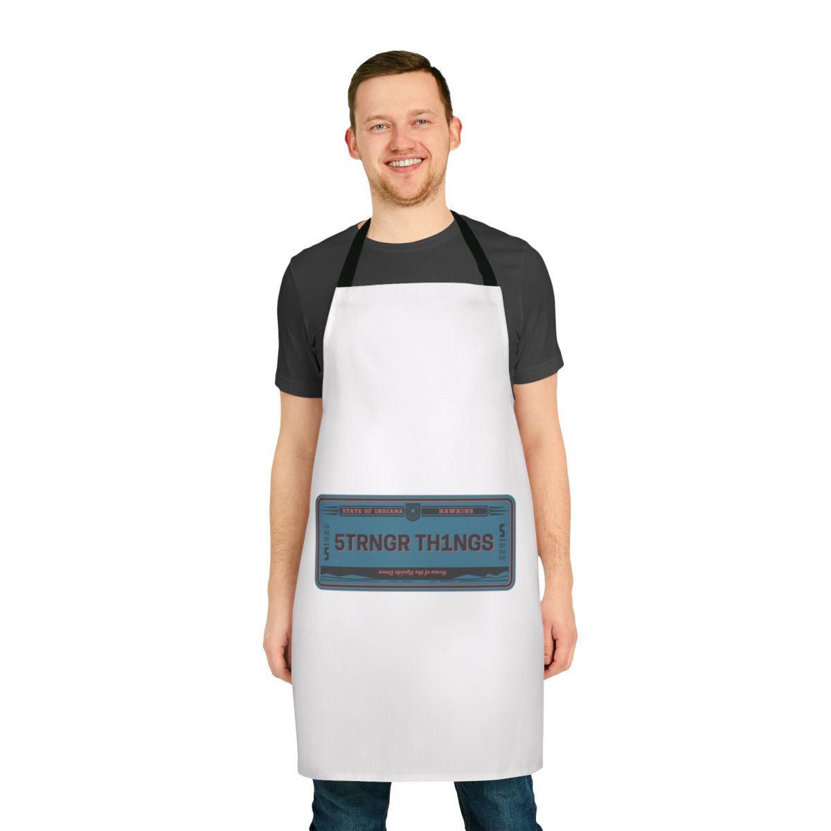 Stranger Things themed apron featuring a license plate design