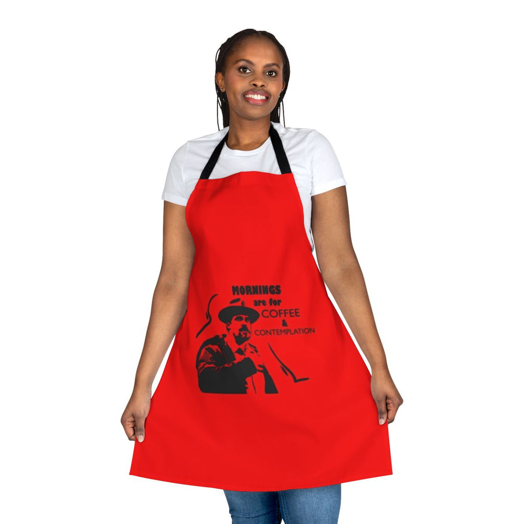Stranger Things fan art inspired apron with the phrase "Mornings Are For Coffee And Contemplation"