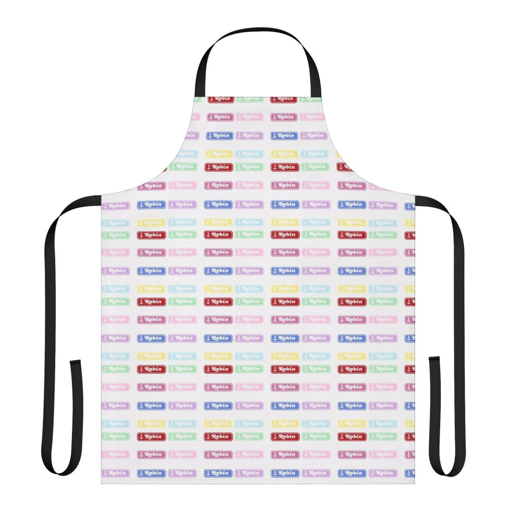 Stranger Things themed apron featuring Robin Buckley's name tag design