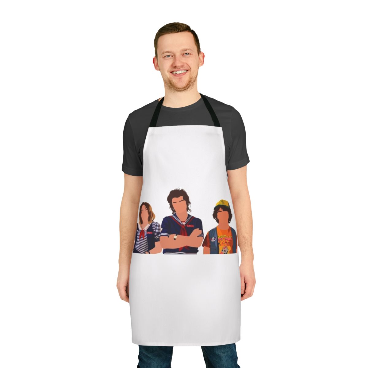 Stranger Things Scoops Ahoy themed apron featuring characters and imagery from the popular Netflix series