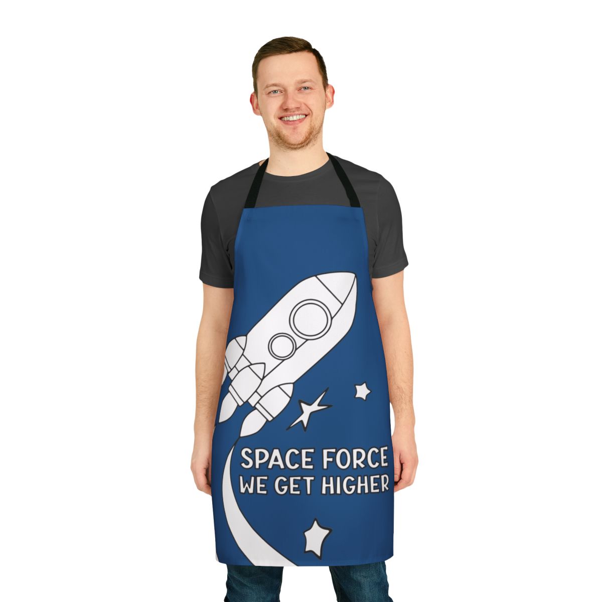 Stranger Things inspired sci-fi apron with "We Get Higher" design