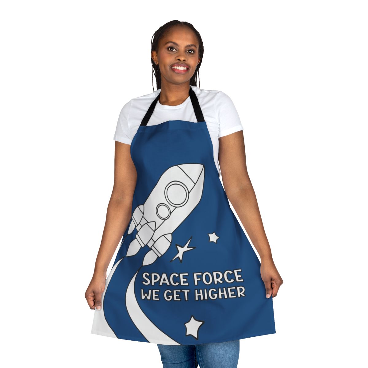 Stranger Things inspired sci-fi apron with "We Get Higher" design