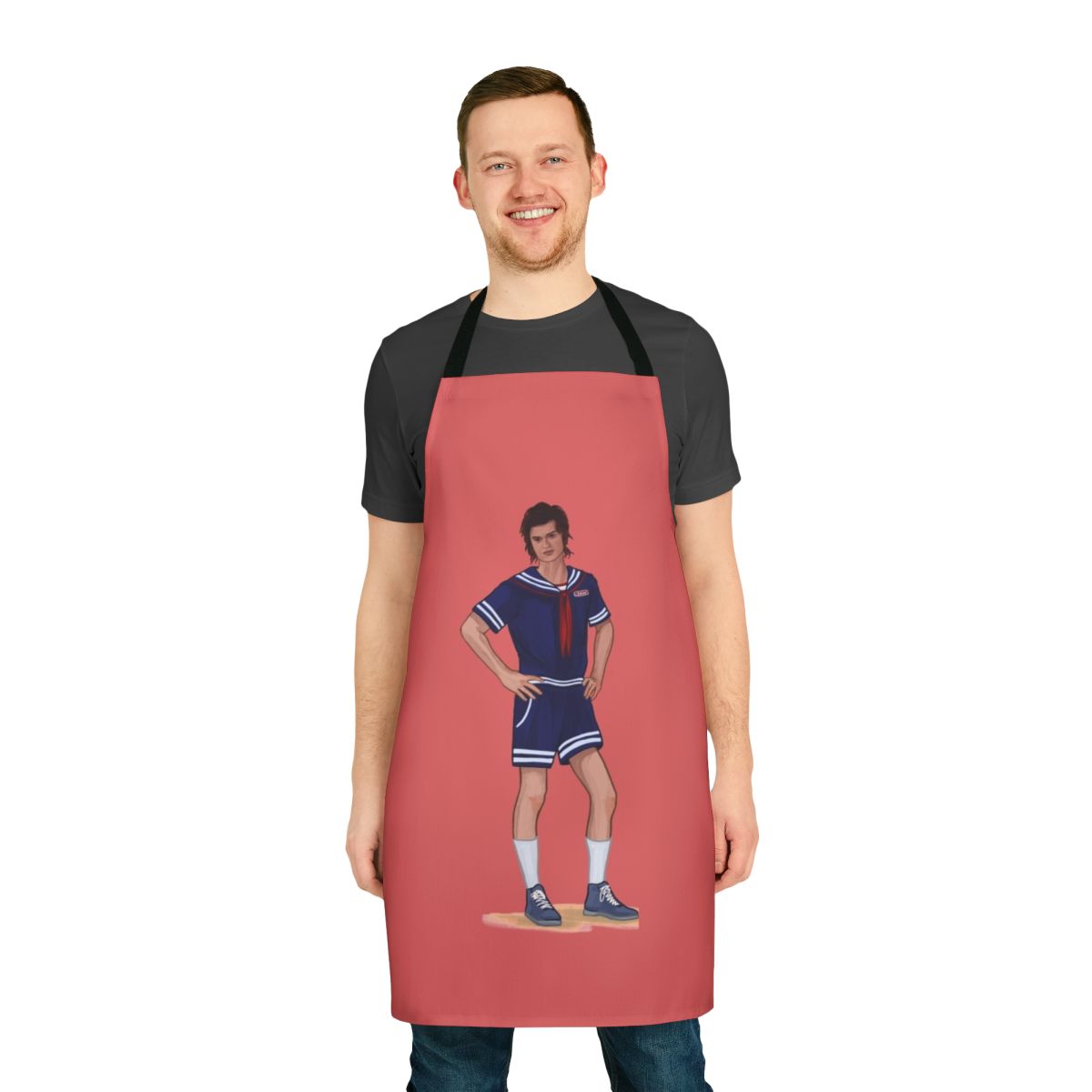 Stranger Things inspired Steve Harrington apron with Scoops Ahoy logo
