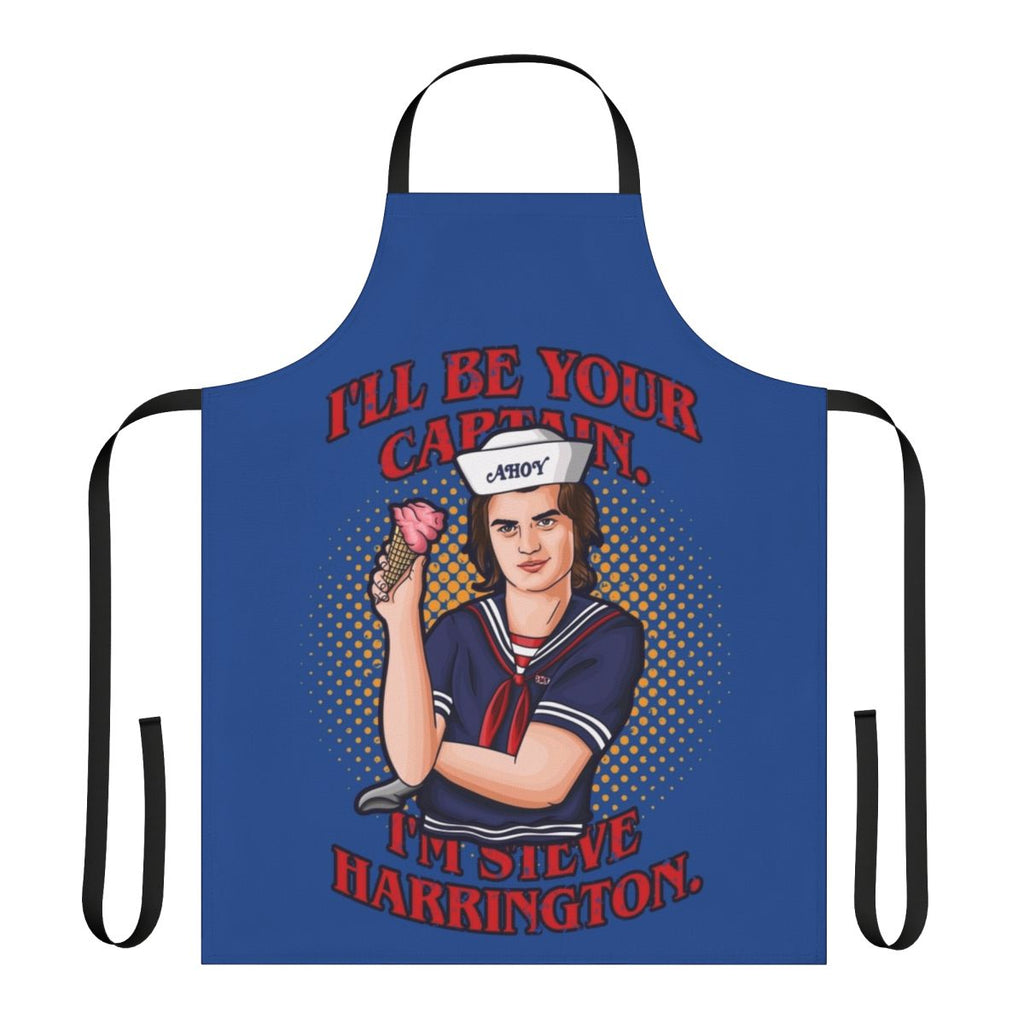 Stranger Things inspired custom apron featuring Steve Harrington's "I'll be your captain" quote
