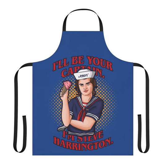 Stranger Things inspired custom apron featuring Steve Harrington's "I'll be your captain" quote