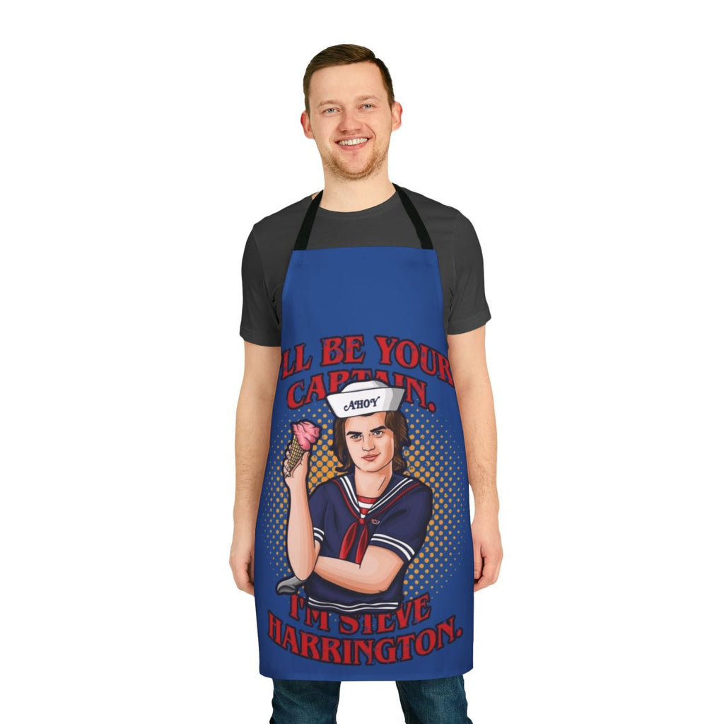 Stranger Things inspired custom apron featuring Steve Harrington's "I'll be your captain" quote