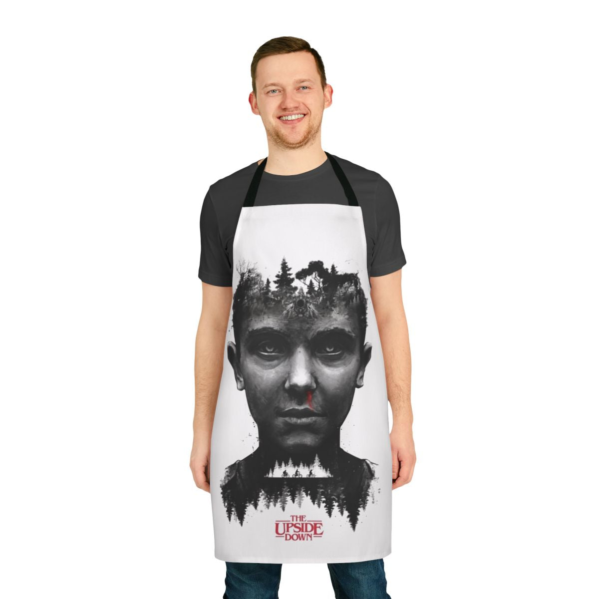 Stranger Things inspired surreal, fantasy-themed apron with a dark, horror-like design