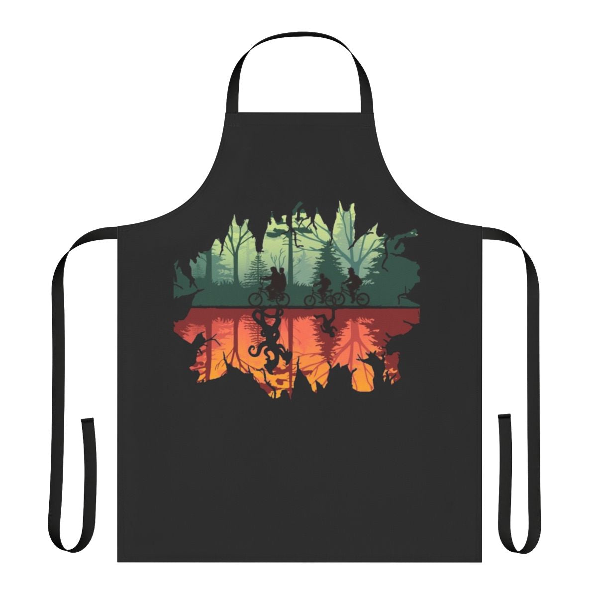 Stranger Things inspired upside down apron with demogorgon and 80s style graphics