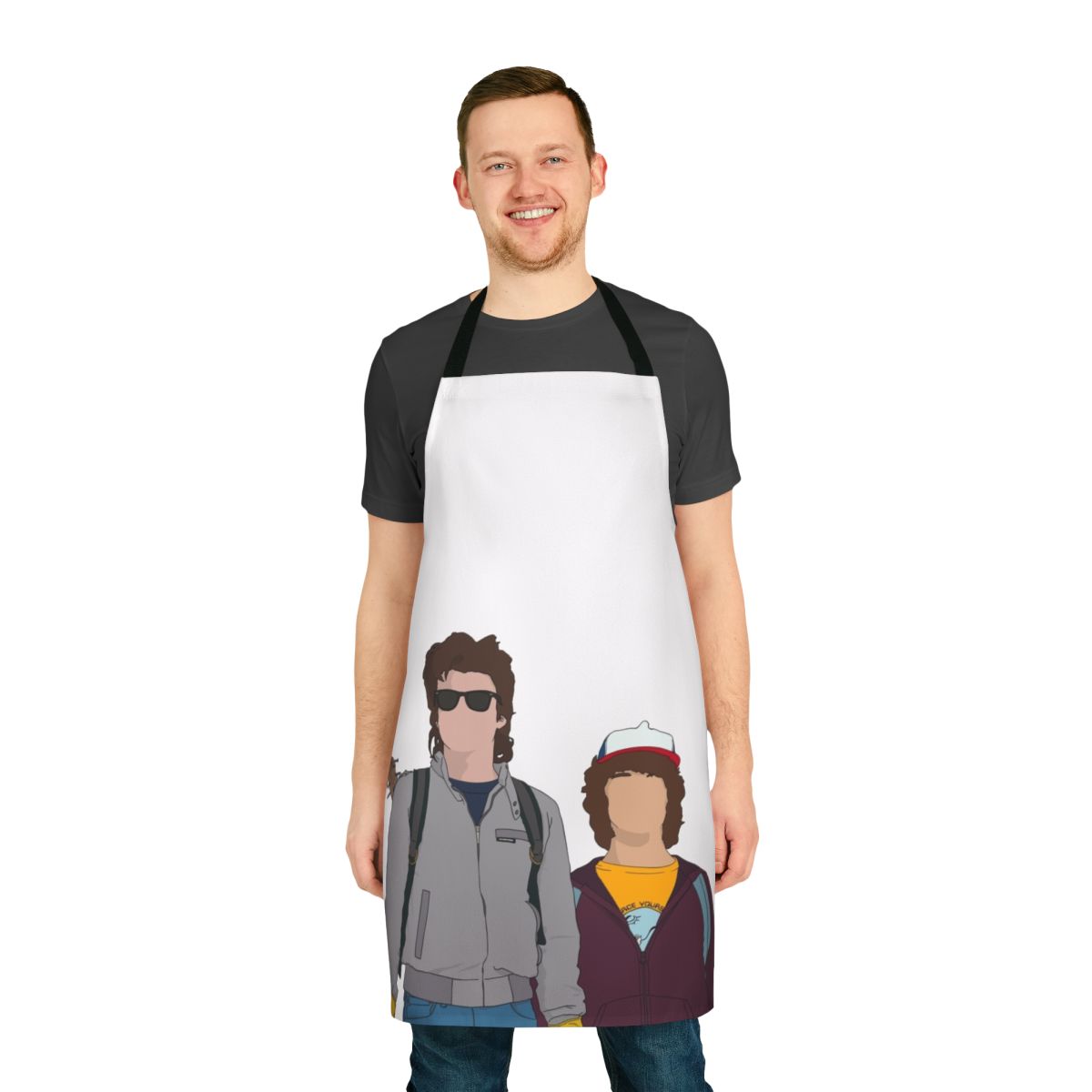 Stranger Things themed apron featuring Dustin and Steve characters