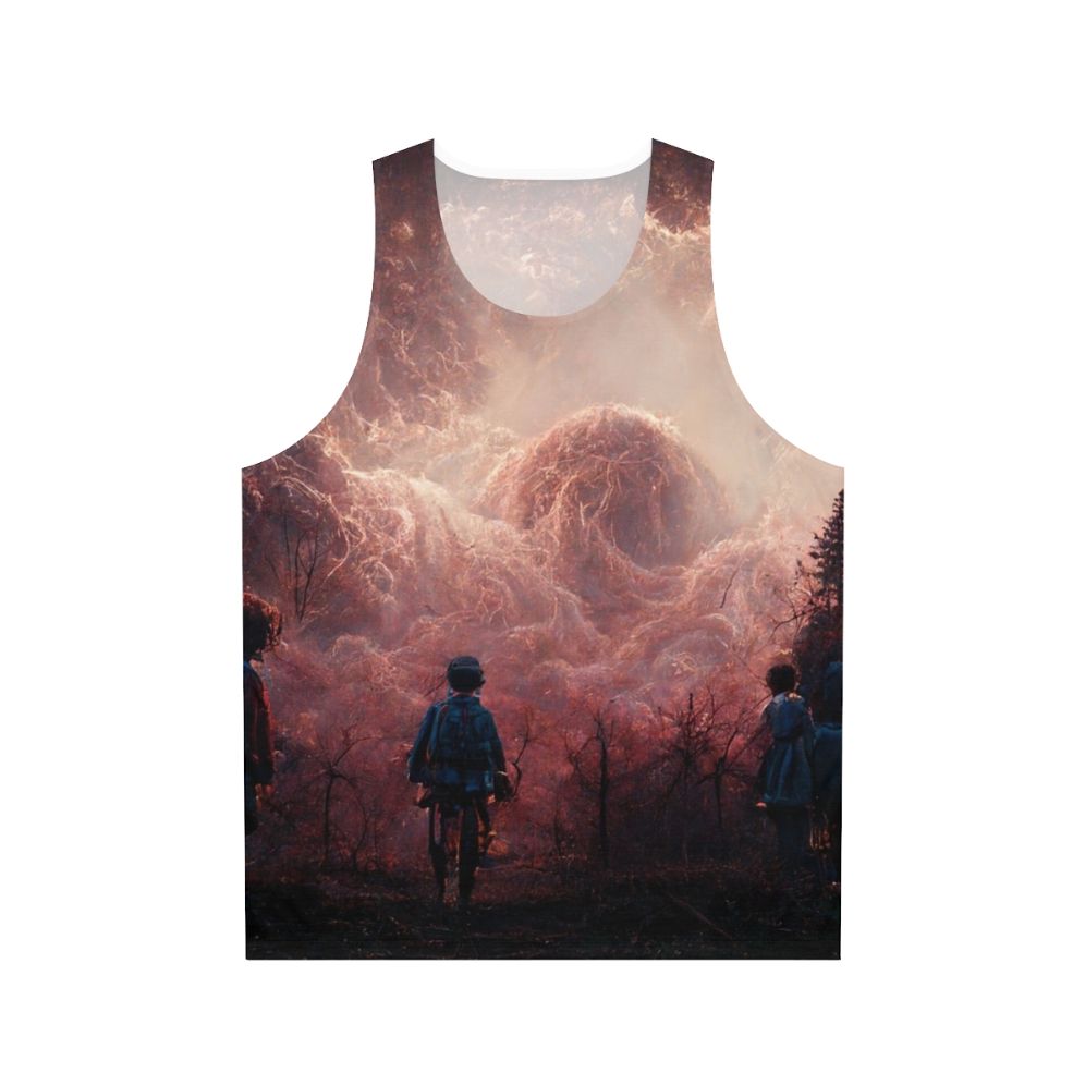 Stranger Things Unisex Tank Top with Upside Down Clouds of Chaos Design