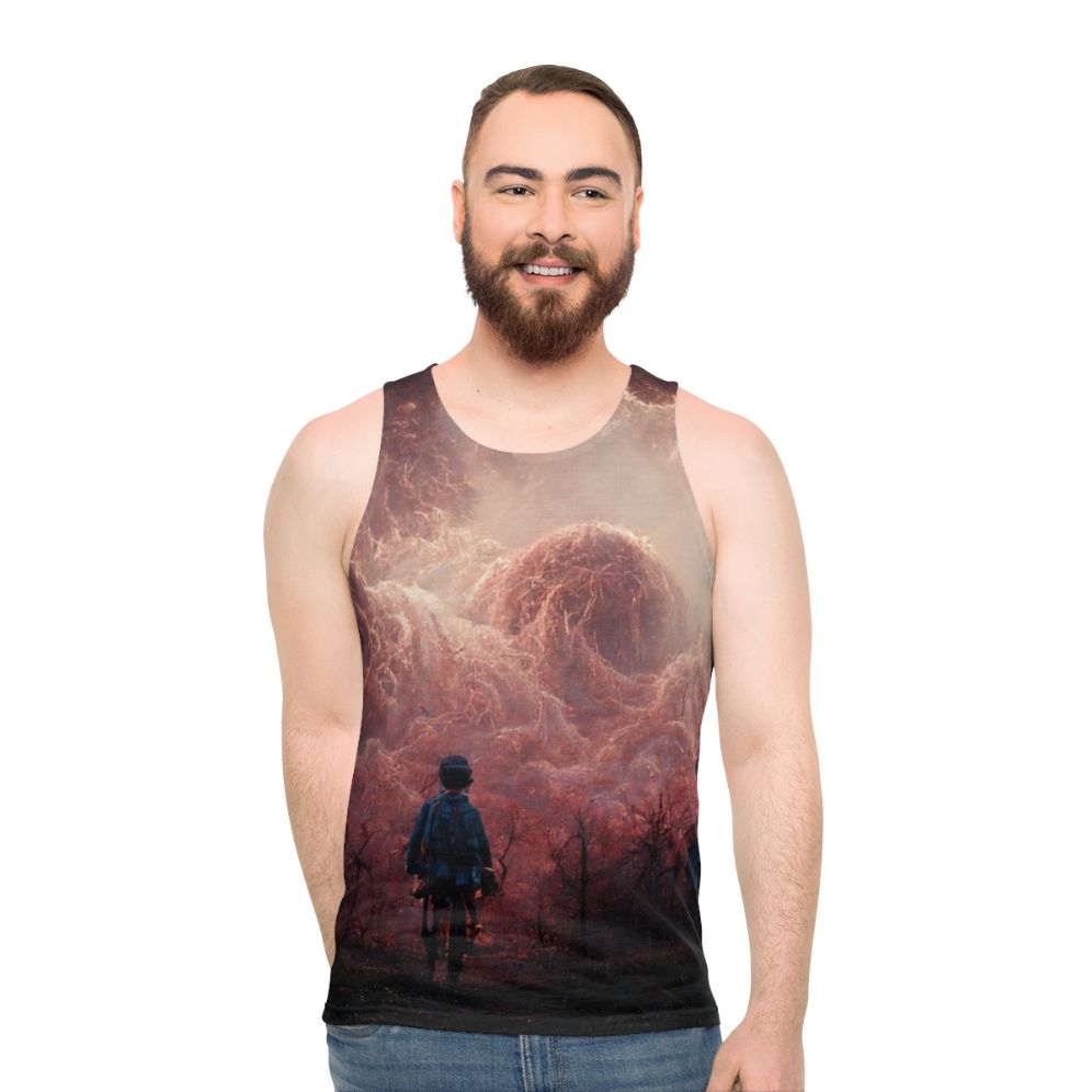 Stranger Things Unisex Tank Top with Upside Down Clouds of Chaos Design