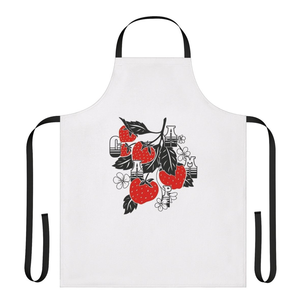 Strawberry apron featuring Caamp's iconic album artwork