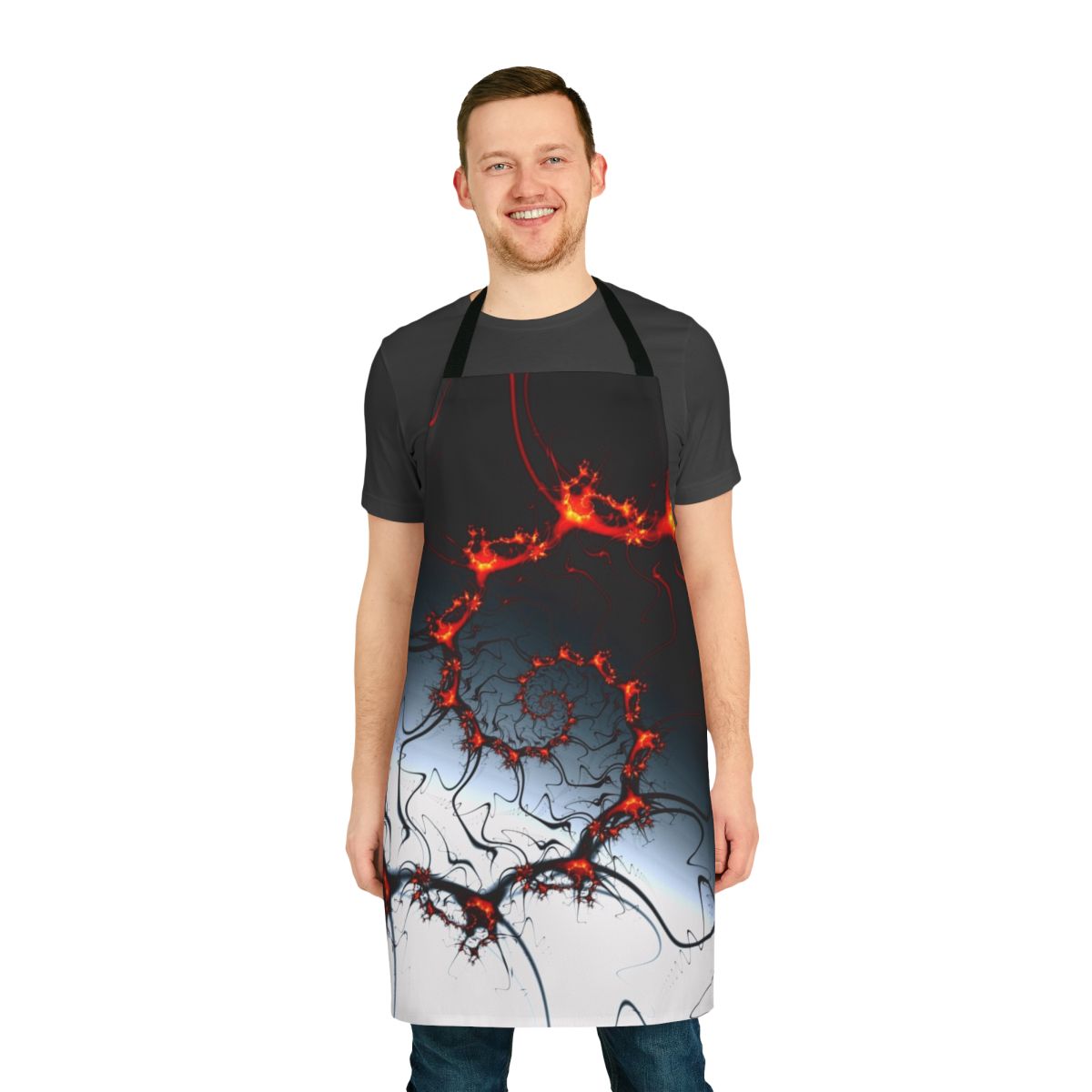 Striking fractal apron with a fiery, abstract design