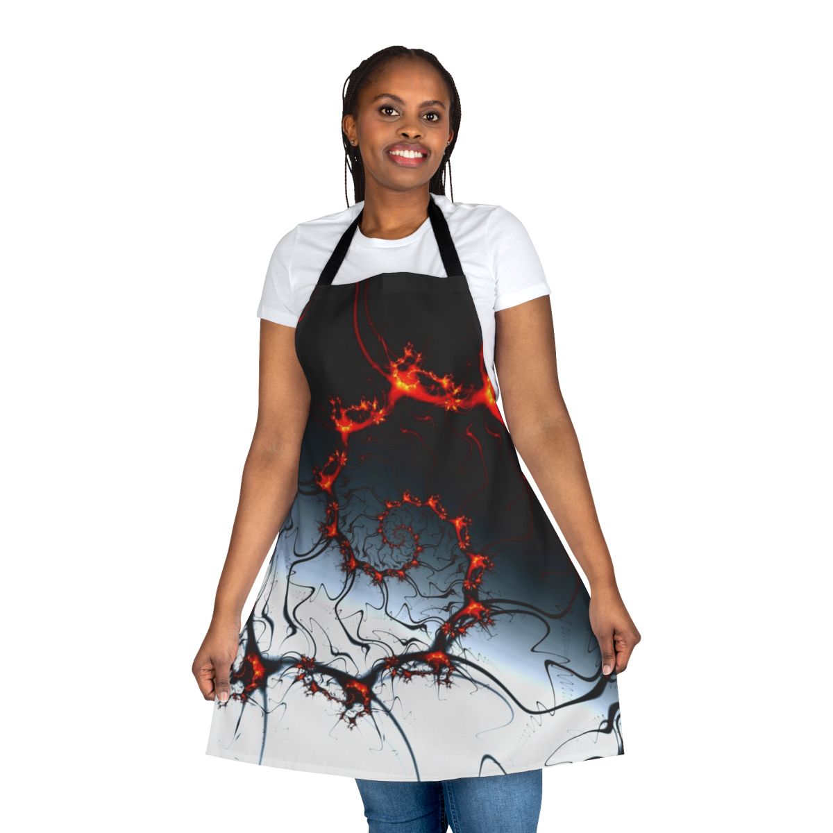 Striking fractal apron with a fiery, abstract design