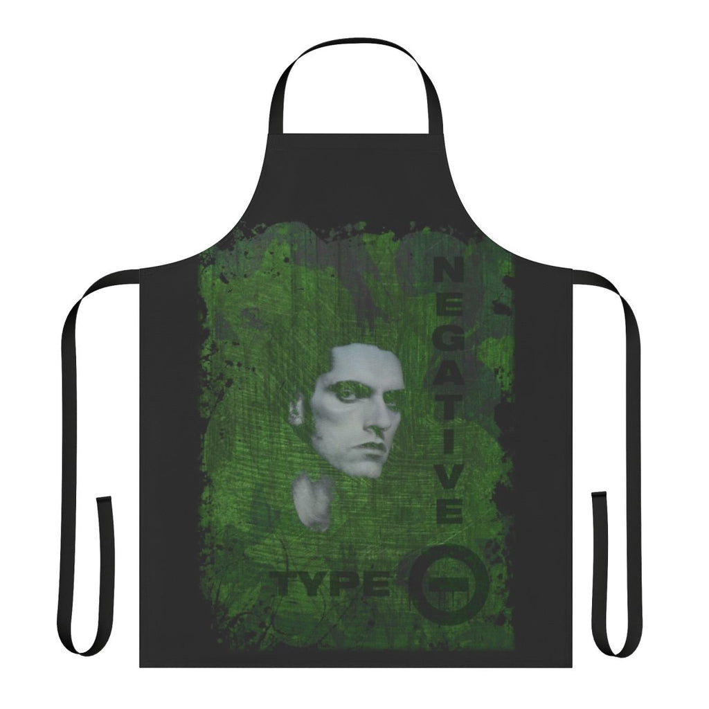 Black apron featuring a gothic cross design inspired by the iconic imagery of heavy metal band Type O Negative