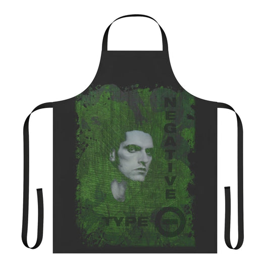 Black apron featuring a gothic cross design inspired by the iconic imagery of heavy metal band Type O Negative