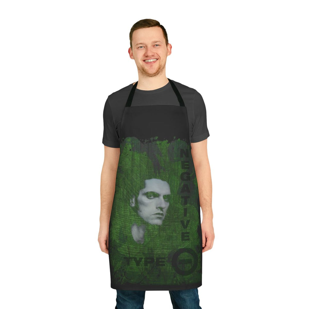 Black apron featuring a gothic cross design inspired by the iconic imagery of heavy metal band Type O Negative