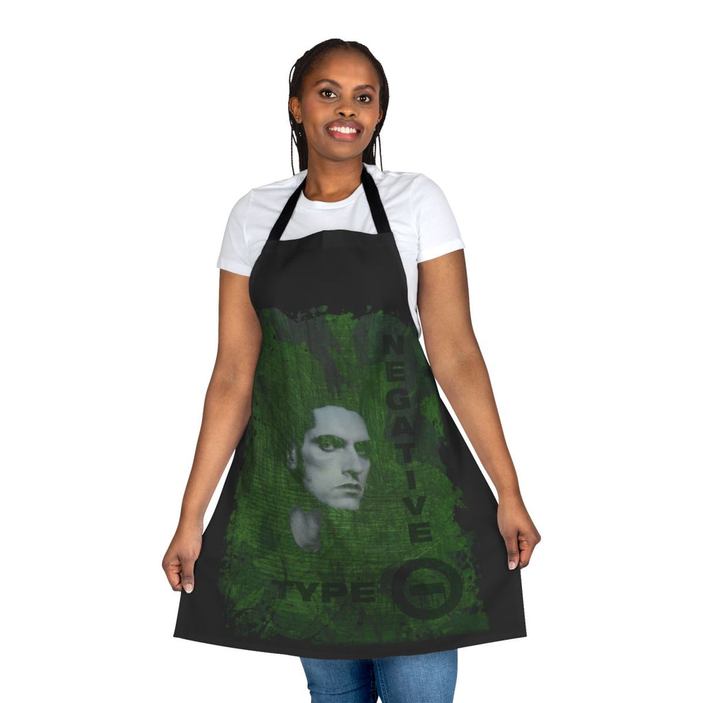 Black apron featuring a gothic cross design inspired by the iconic imagery of heavy metal band Type O Negative