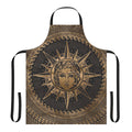 Apron featuring a golden Apollo sun god motif on a Greek key or meander pattern background